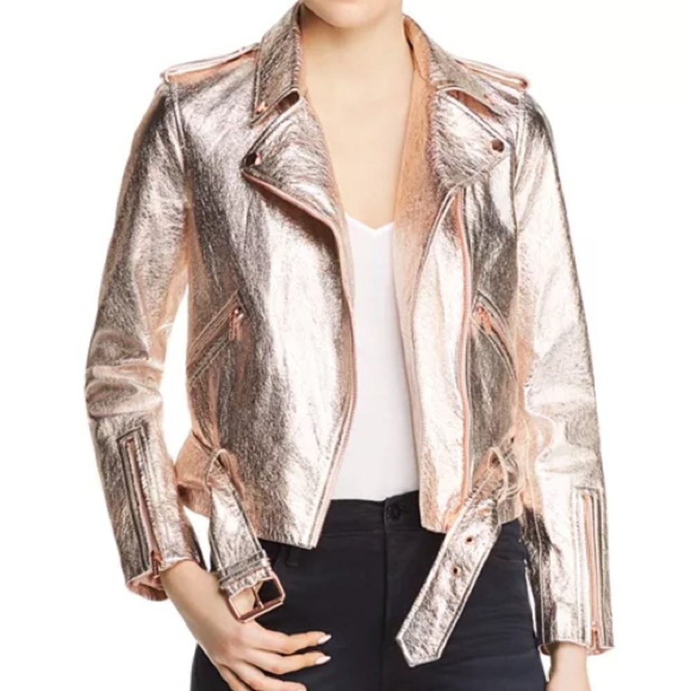 True Religion Metallic Leather Moto Jacket